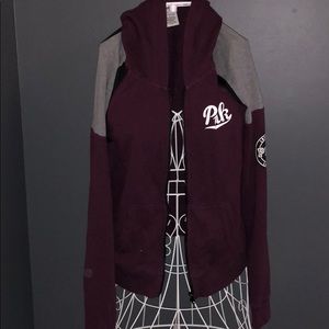 Maroon black and grey zip up